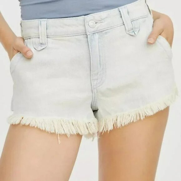 Anthropologie x Pilcro Denim Shortie Shorts Blue Denim Light Raw Hem Size 30